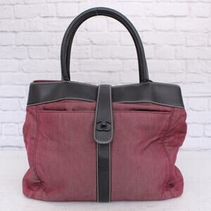 Chanel Tote Burgundy Denim Shoulder Bag Handbag Purse A4733